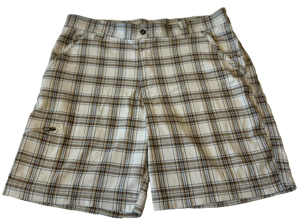 G.H. Bass Men’s Shorts 38W Brown Plaid Travel Outdoor Hiking Zip Pocket